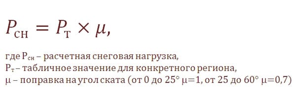 Снеговая нагрузка расчет пример